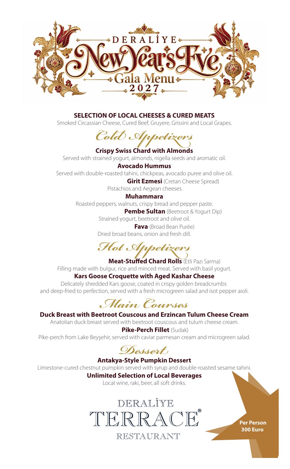 Deraliye Terrace - 2027 Yılbaşı Gala Menüsü (New Year's Eve Gala Menu 2027)